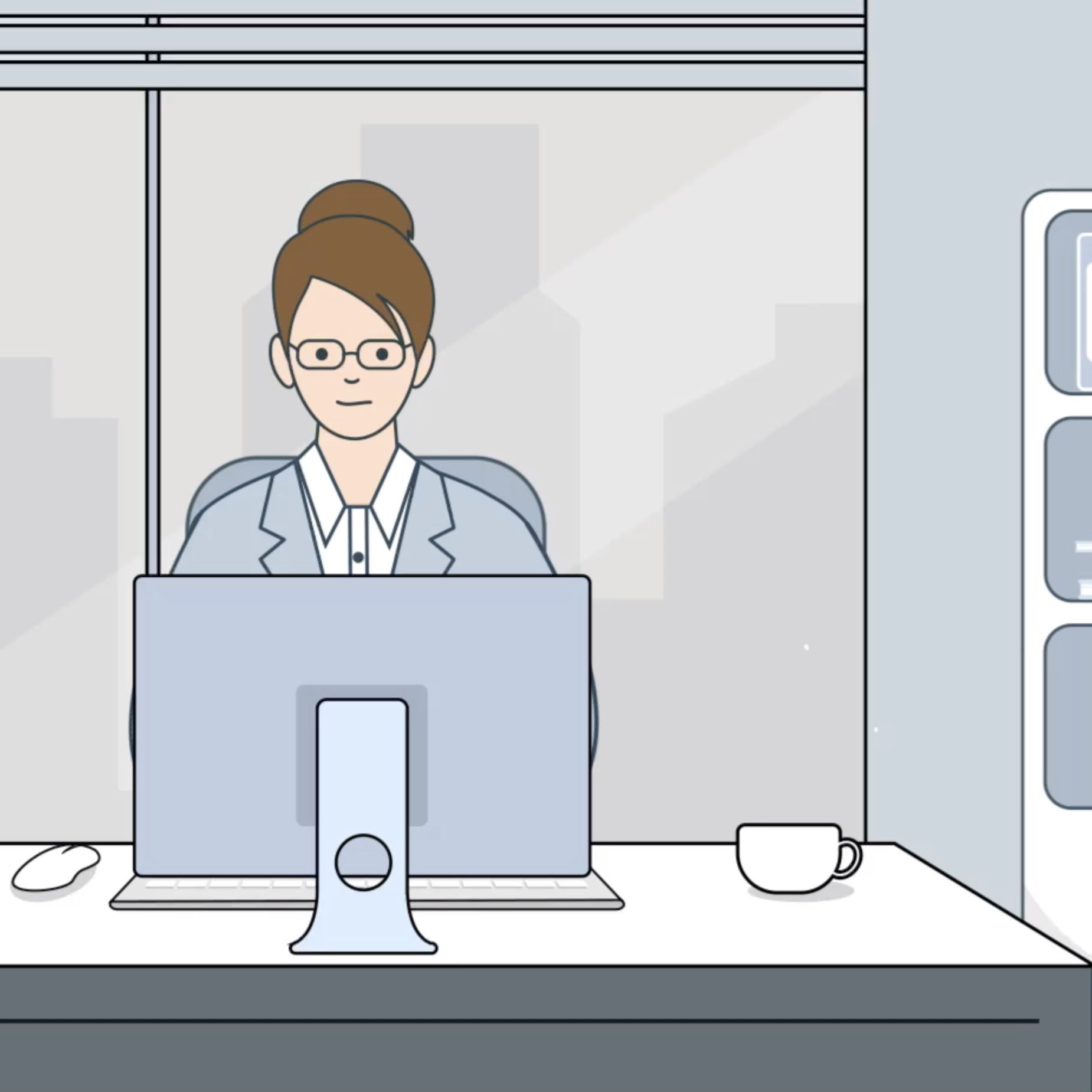 drawn girl at the computer
